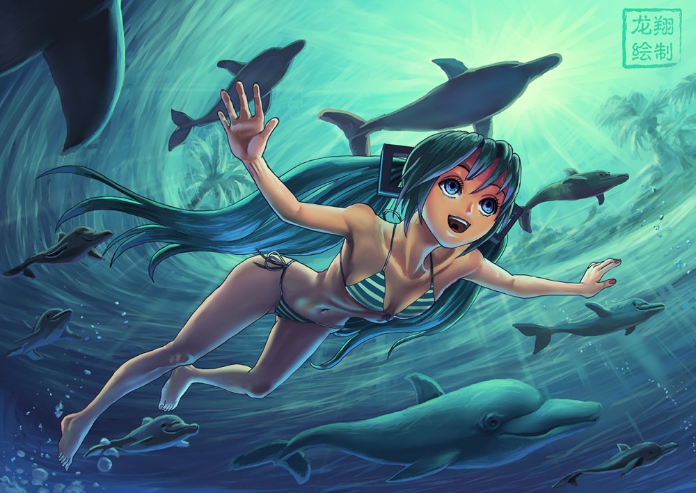 Океан дельфины девушка