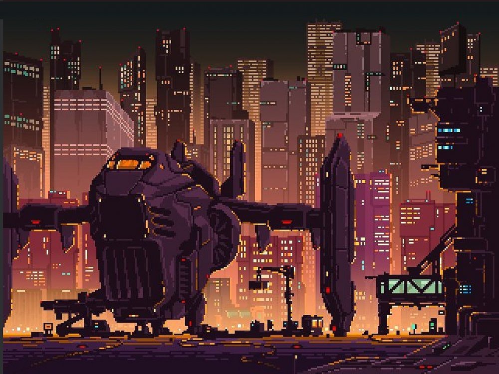 Cyberpunk город пиксель арт