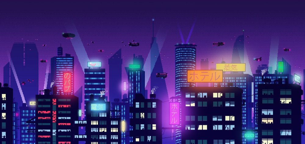 Пиксельный ночной город
