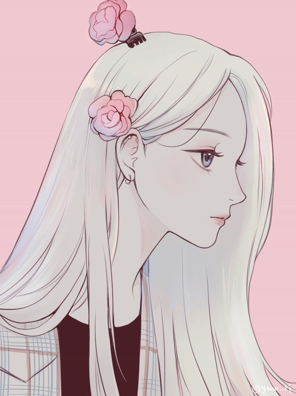 Нарисованная девушка с белыми волосами