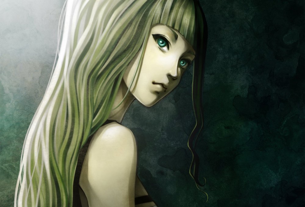 Девушка с зелеными волосами арт