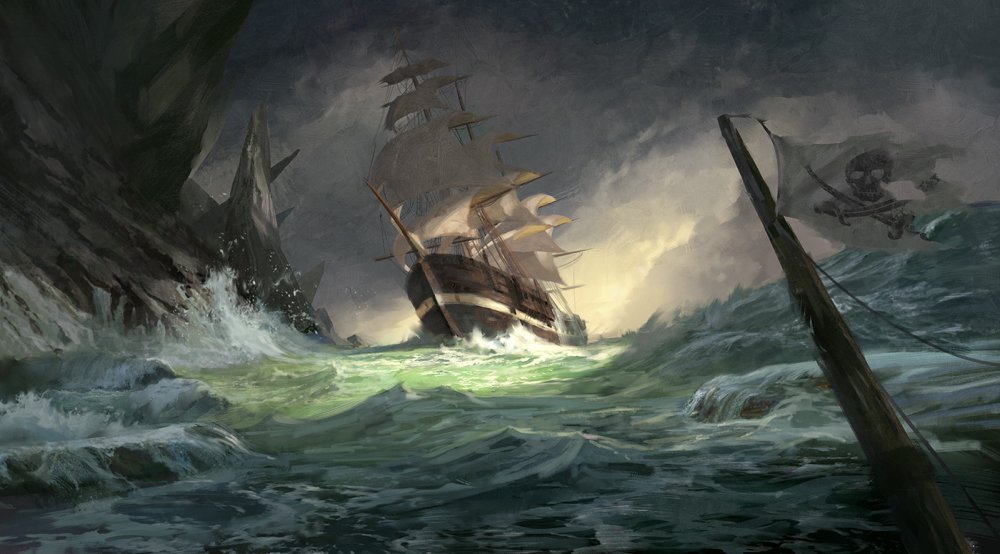 Пиратский корабль в шторм