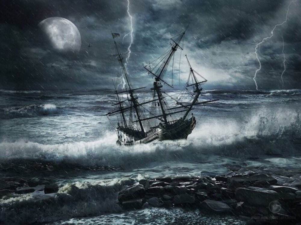 Парусный корабль в шторм