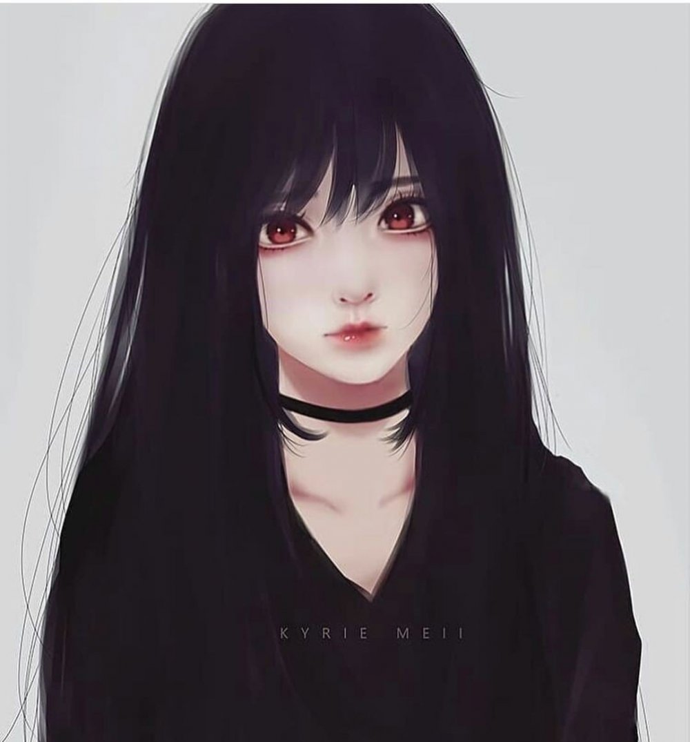 Персонаж из аниме красного цвета с чёрными волосами
