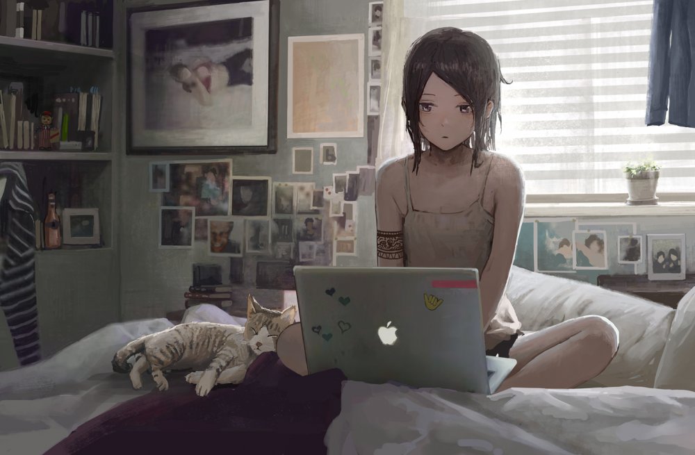 Аниме девушка с ноутбуком