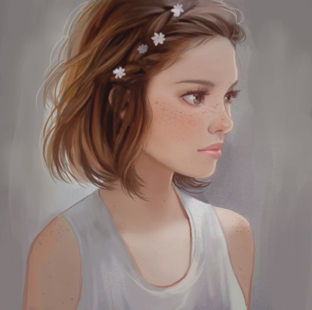 Девушка с каштановыми волосами арт