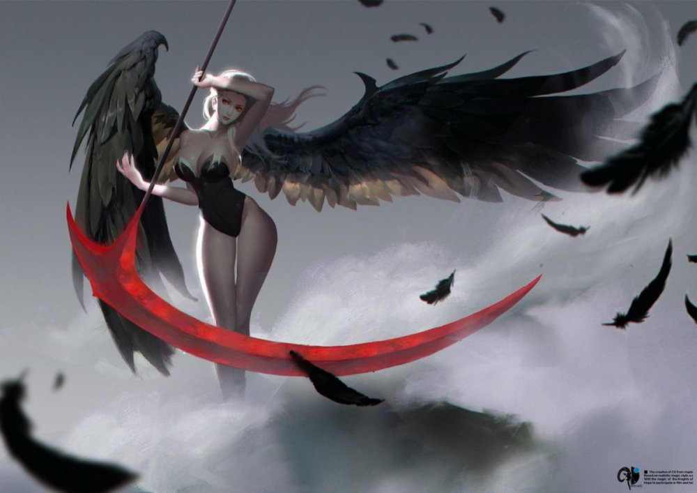 Девушка с черными крыльями арт