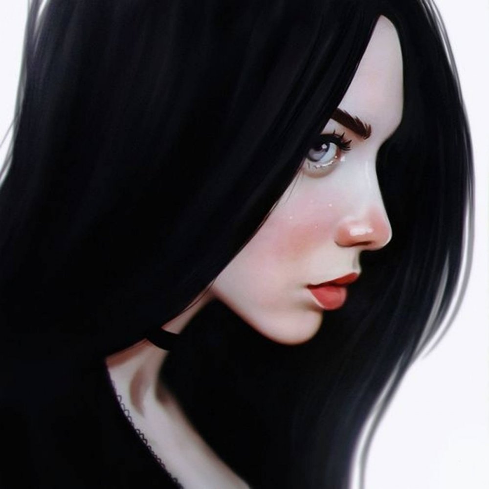 Необычная девочка с черными волосами арт