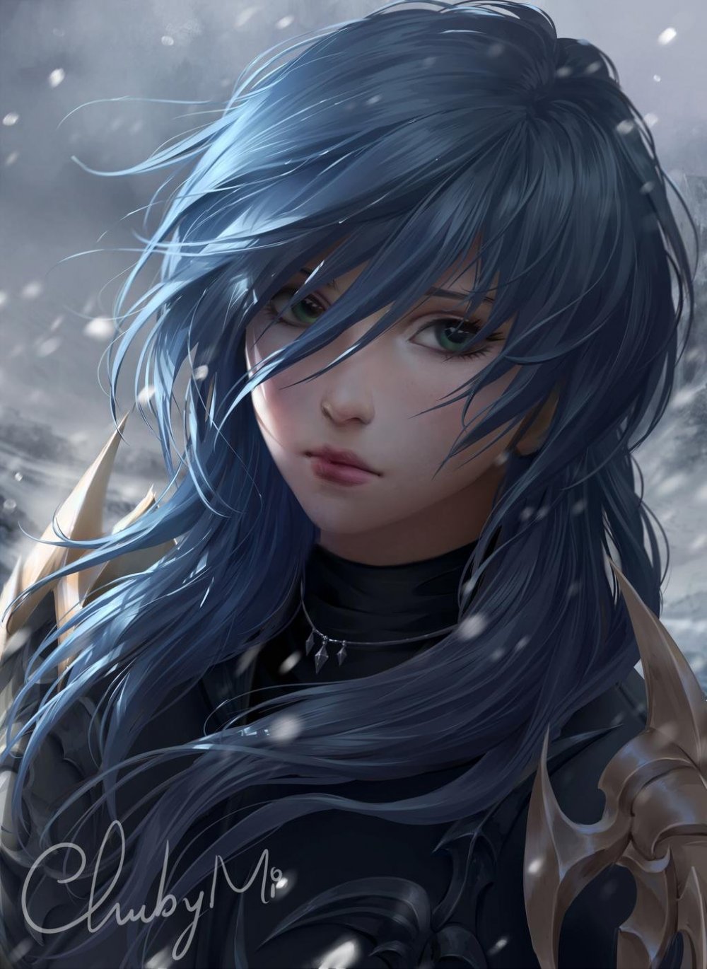 Аниме девушка с синими волосами