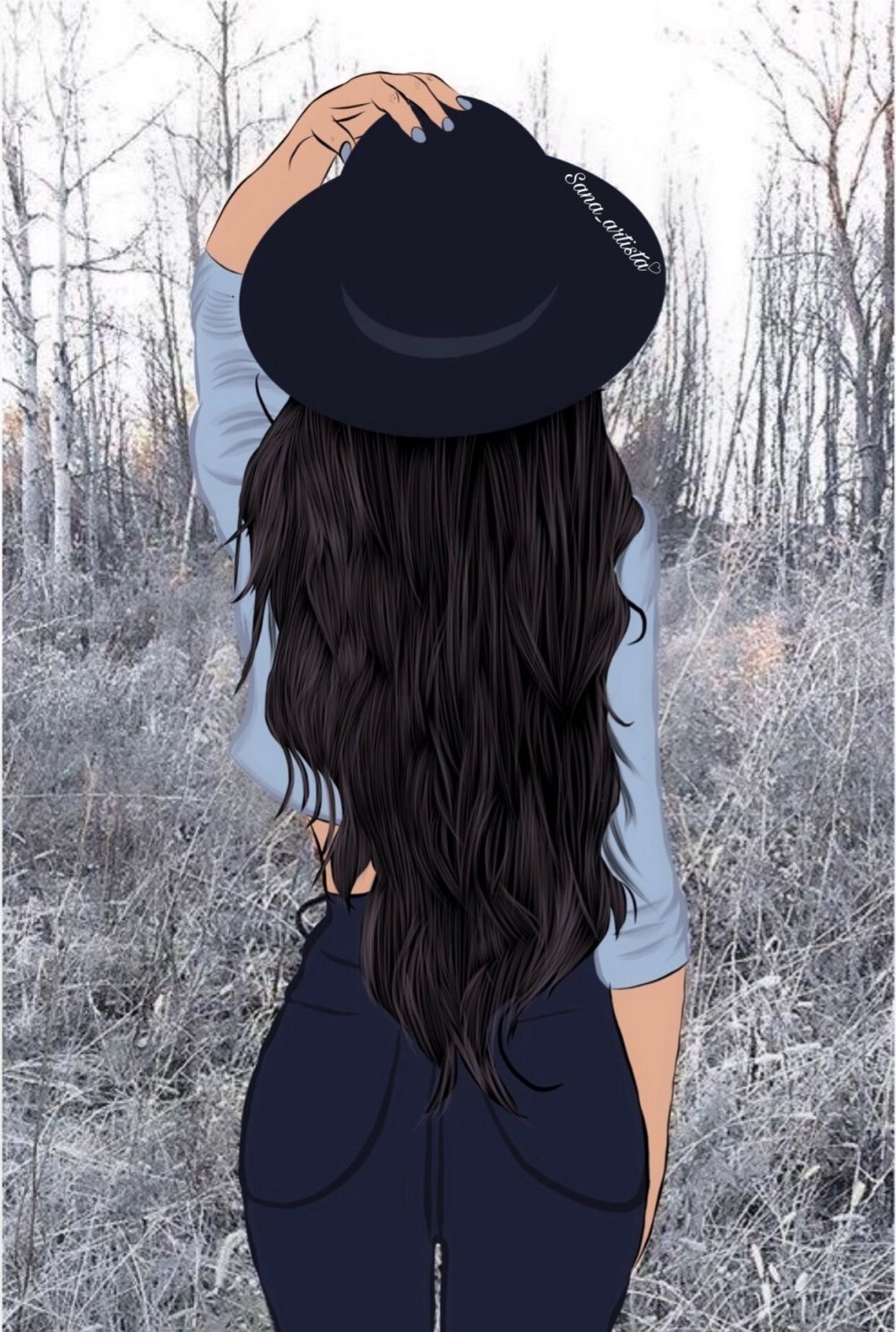 Картинка девушка со спины брюнетка нарисованная