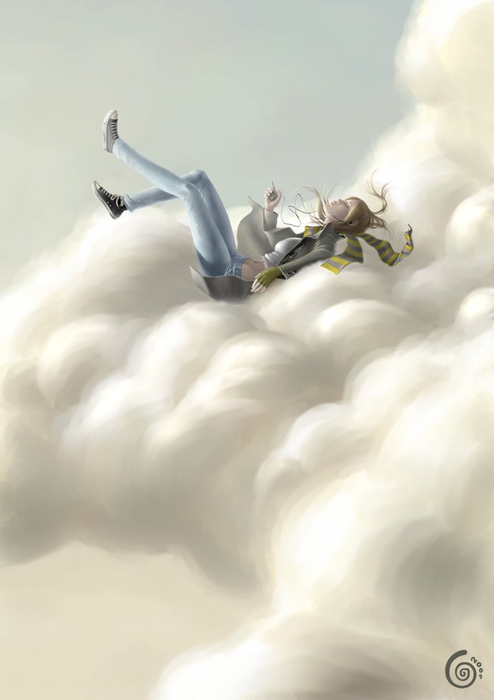 Человек летает в облаках