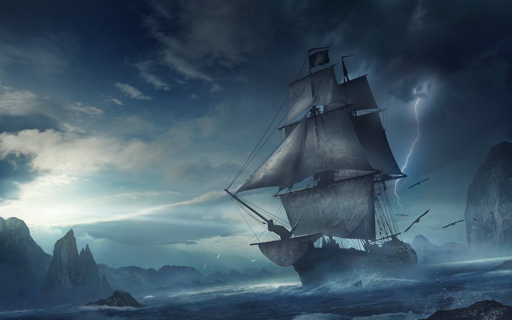 Пираты Карибского моря корабль в море шторм