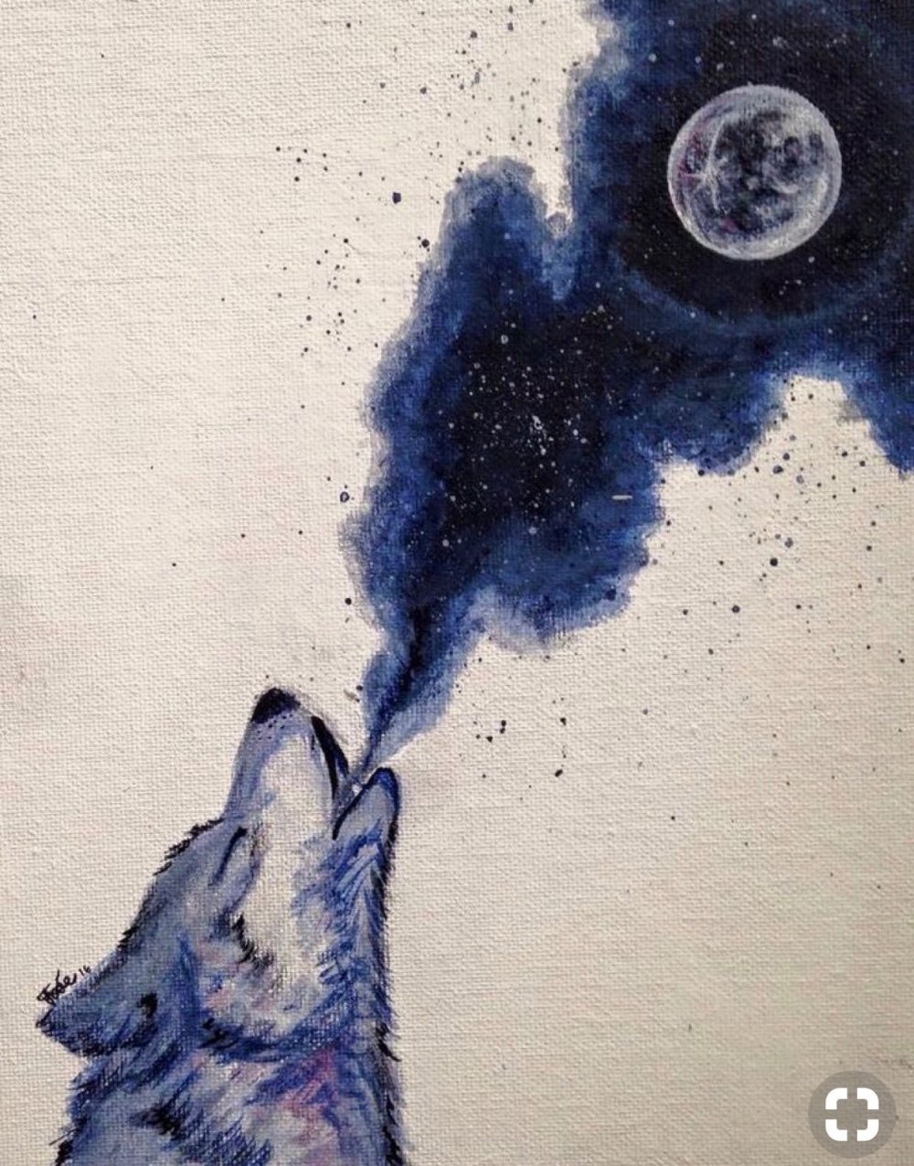 Волк Луна акварель