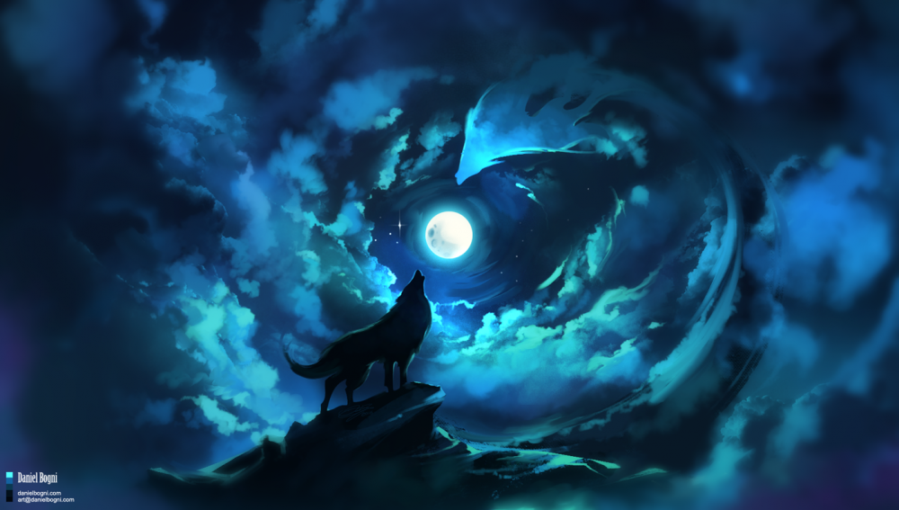 Волк под луной арт