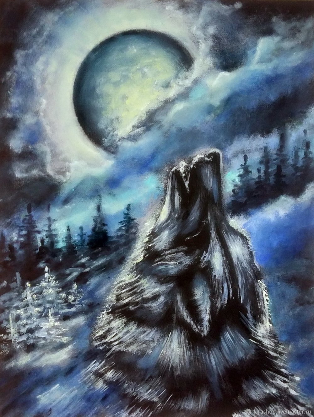 Ночной пейзаж с волком