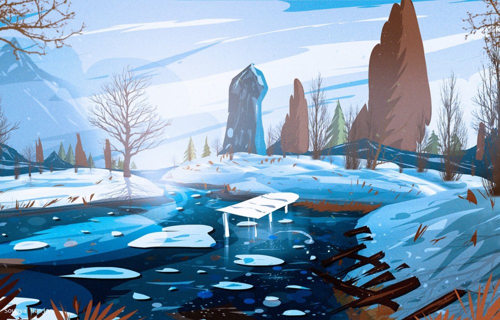 Зимний пейзаж в иллюстраторе