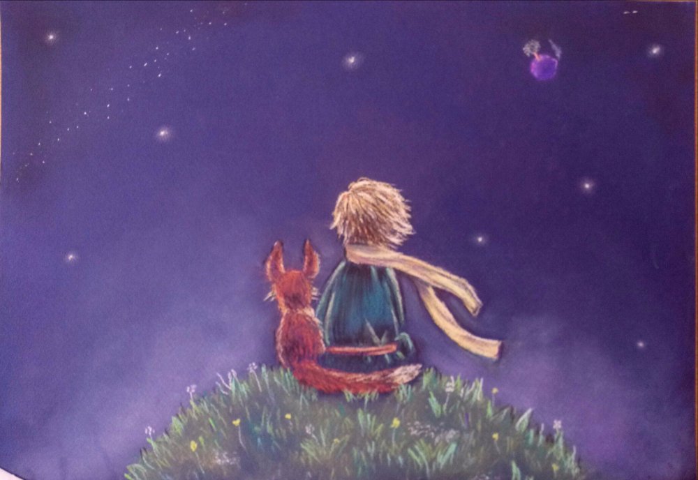 Маленький принц с лисом на планете