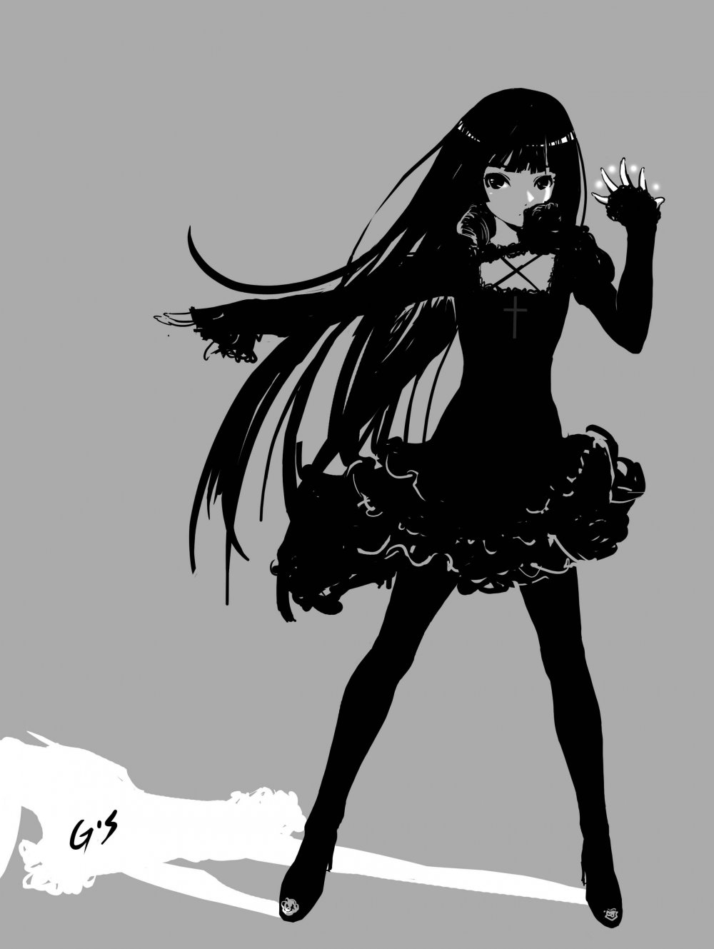 Аниме девочка в черном платье