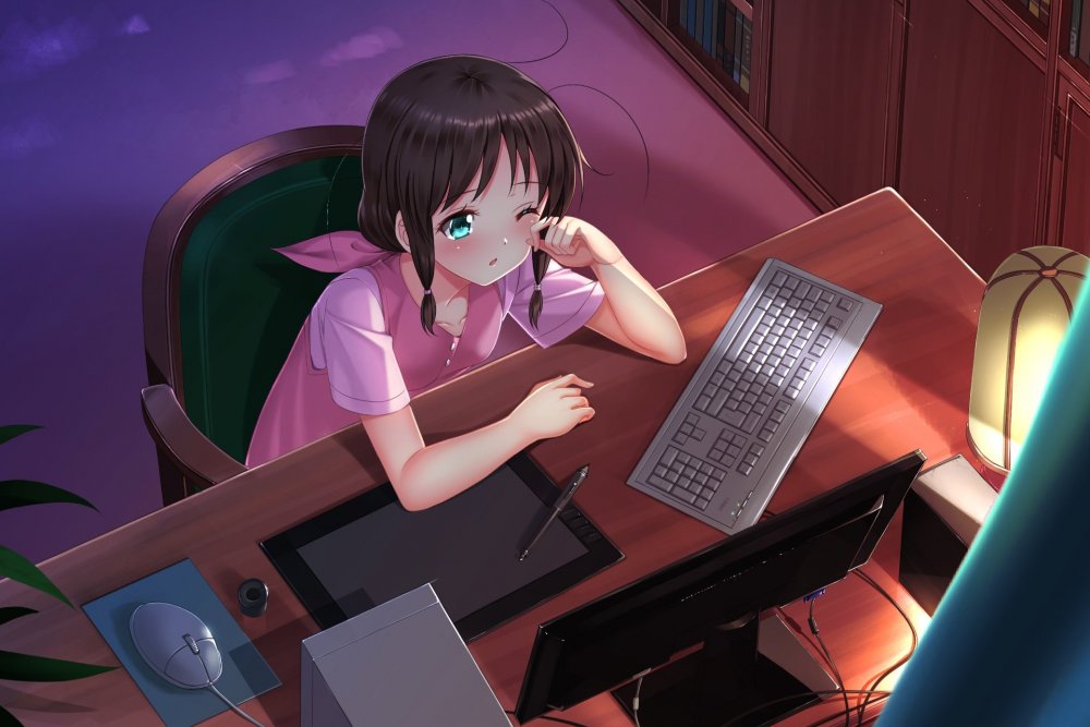 Аниме девочка за компьютером