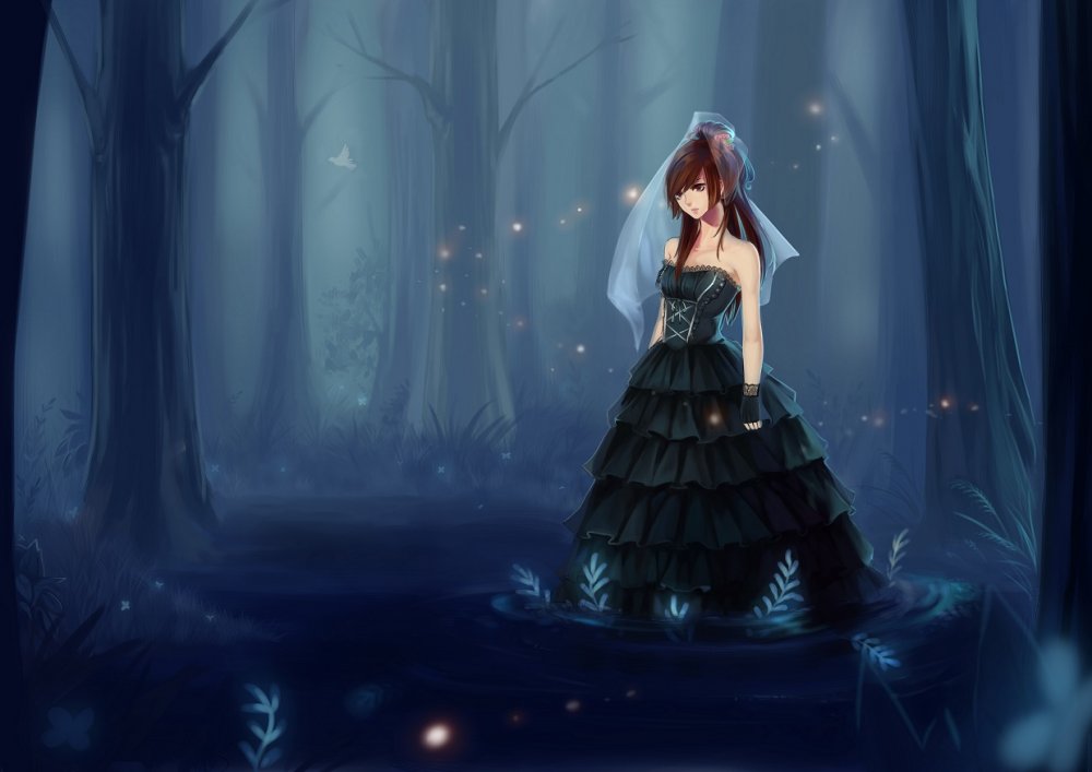 Арт девушка в длинном черном платье
