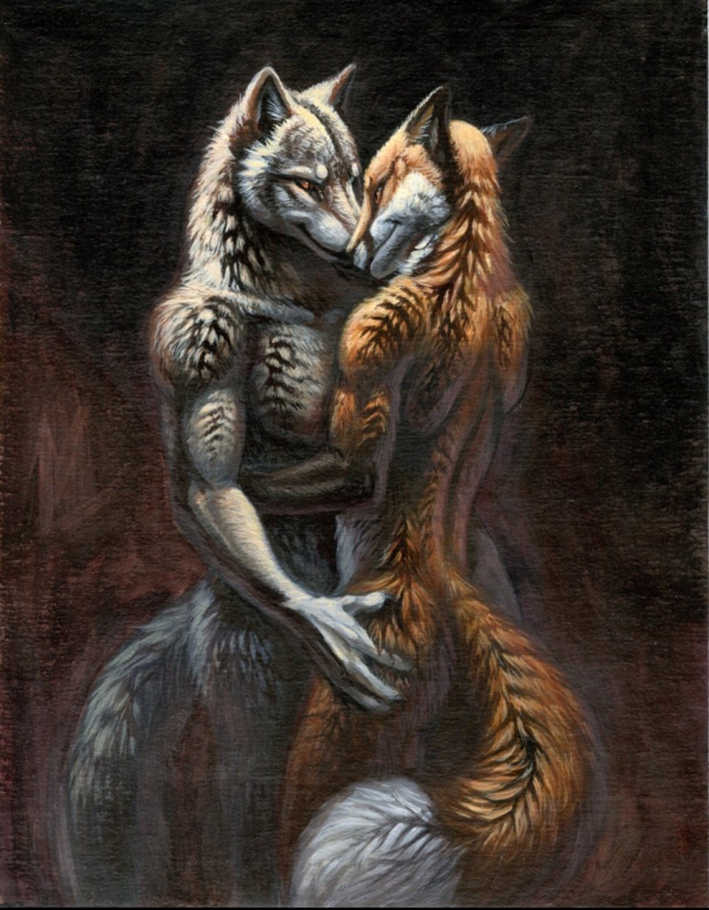 Волк обнимает девушку