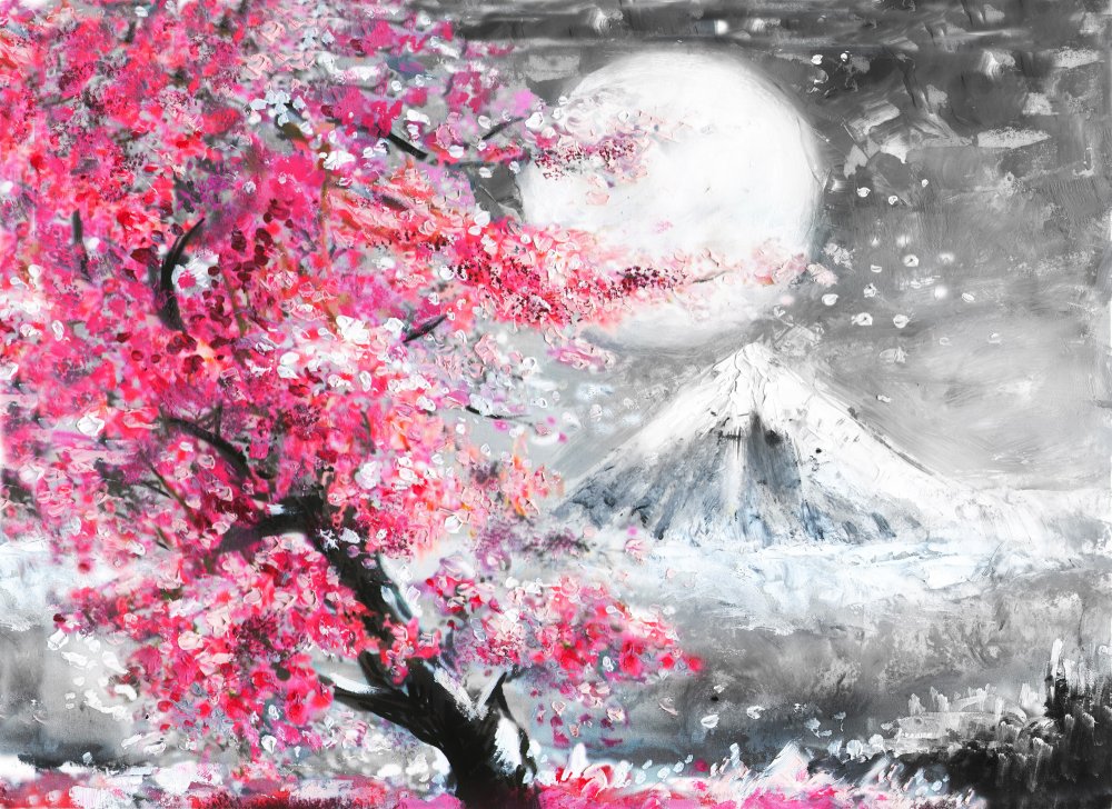 Гора Фуджи и Сакура триптих