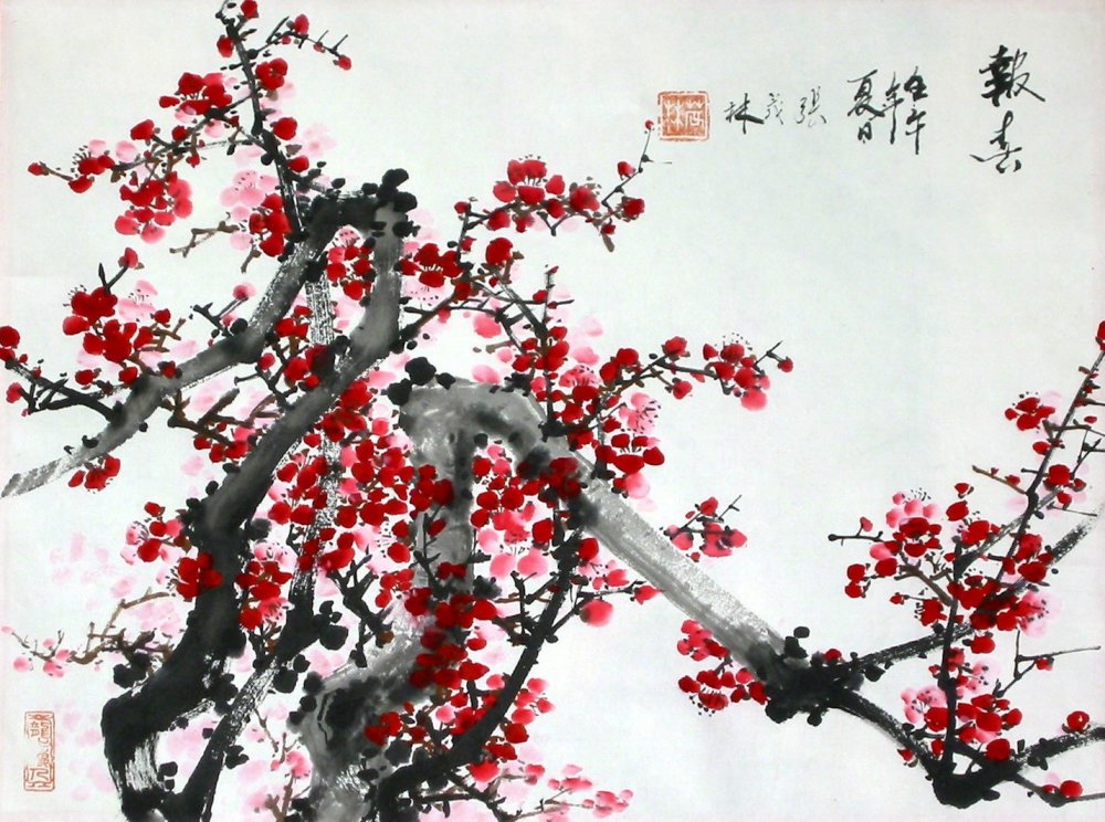 Японская живопись в красно‐чёрных тонах