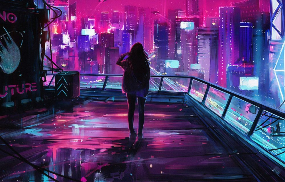 Cyberpunk 2077 Art City неон