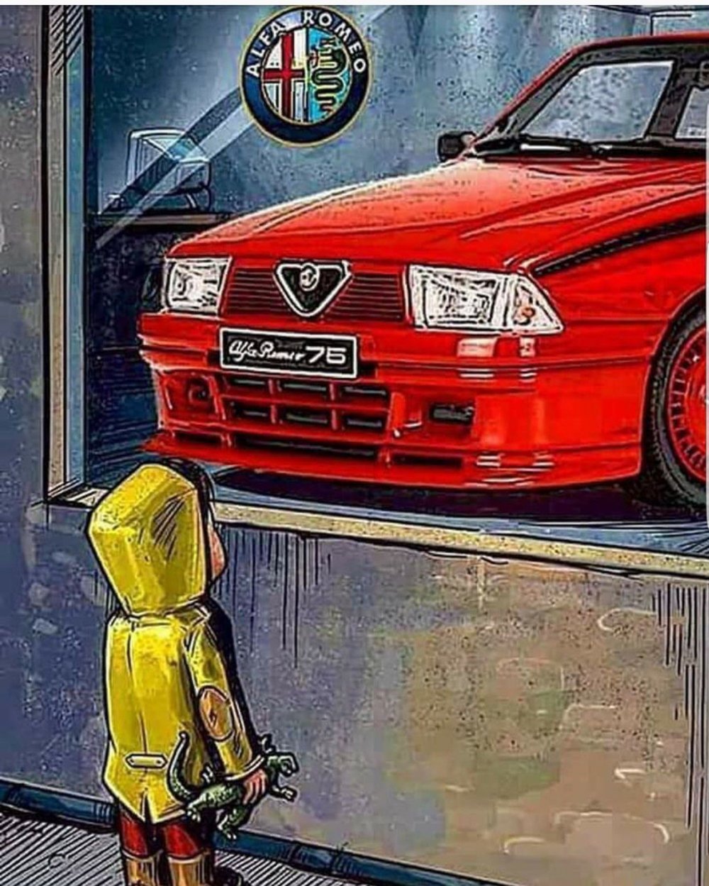 Мальчик смотрит на машину