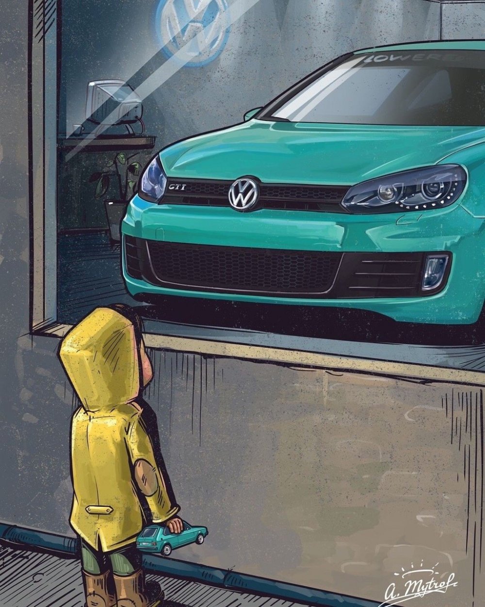 Мальчик у витрины с BMW