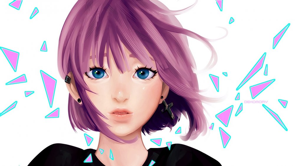 Аниме девушка с короткими фиолетовыми волосами