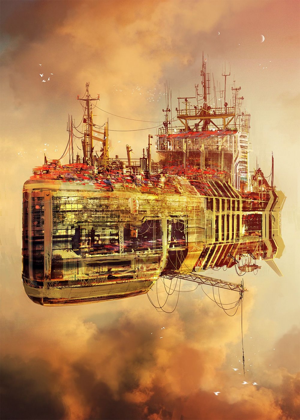 Steampunk Art город воздушные корабли