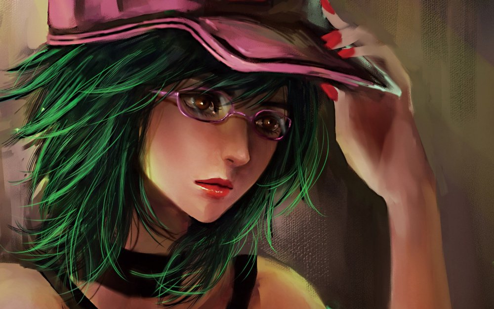 Девушка в очках с зелеными волосами