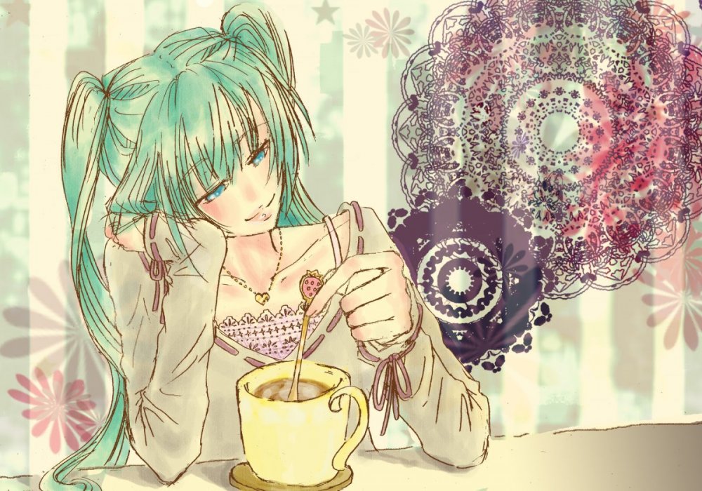 Мику Хатсуне пьет чай