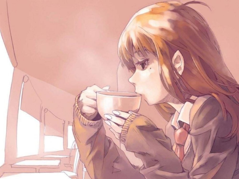 Аниме девочка с чаем