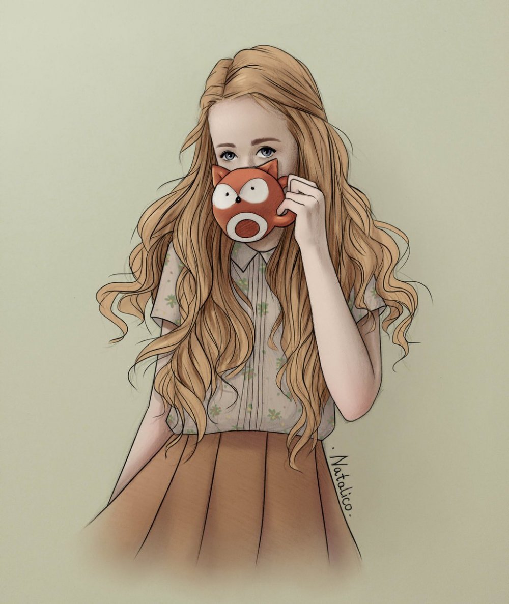 Девушка с кофе мультяшная