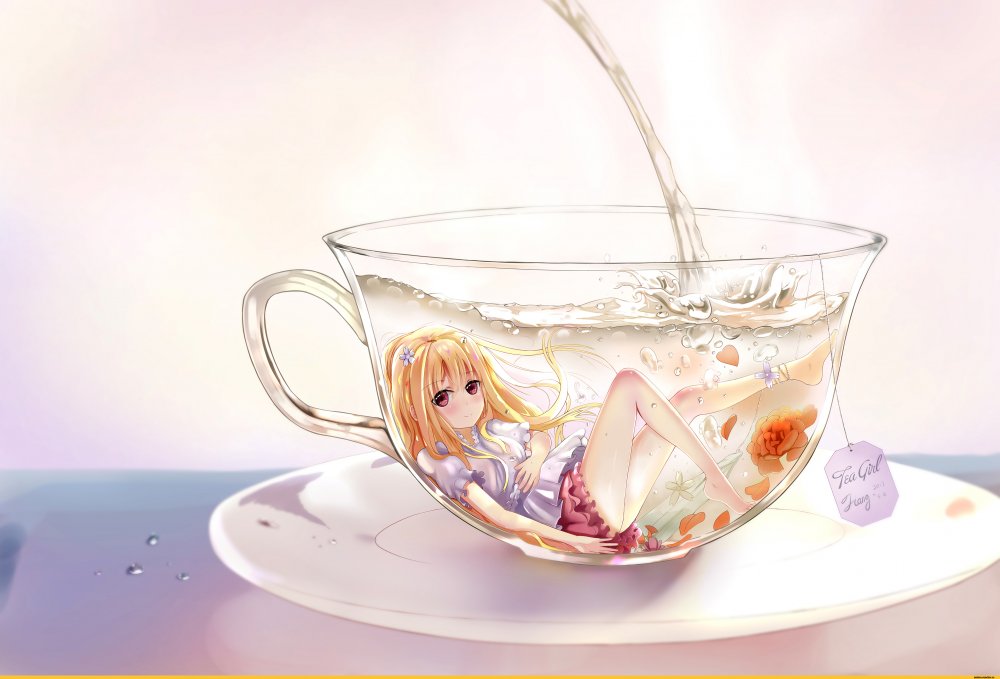 Аниме девушка с чаем