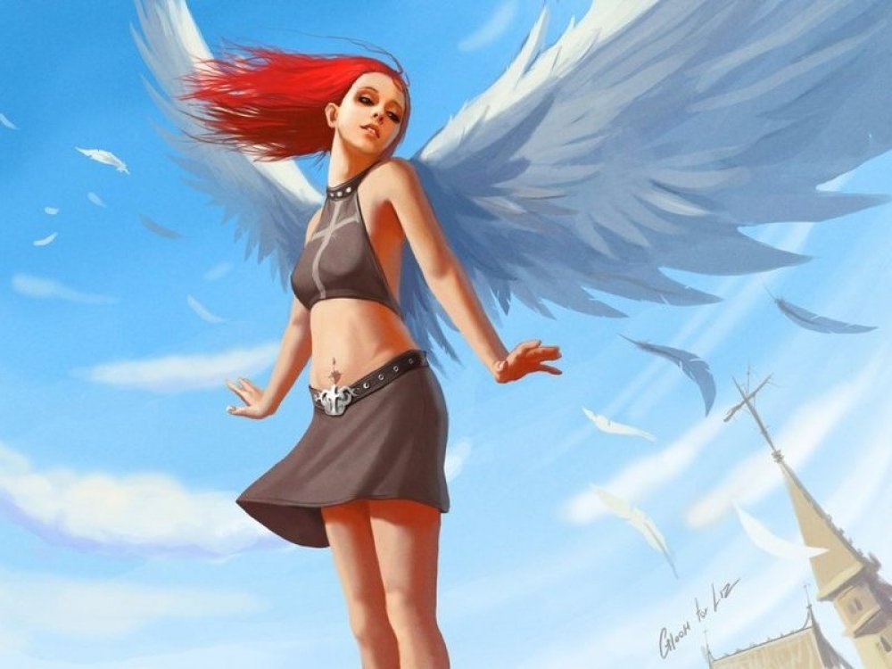 Рыжая девушка с крыльями