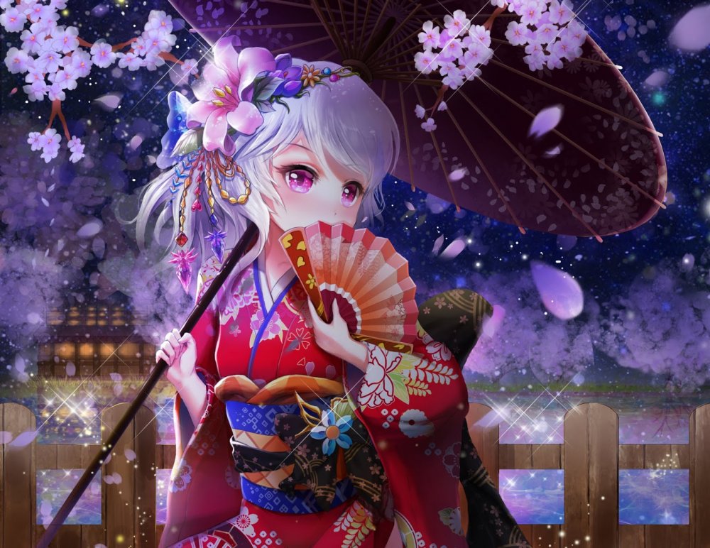 Аниме девушка в кимоно