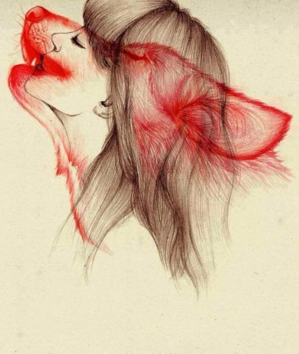 Волк и девушка рисунок карандашом