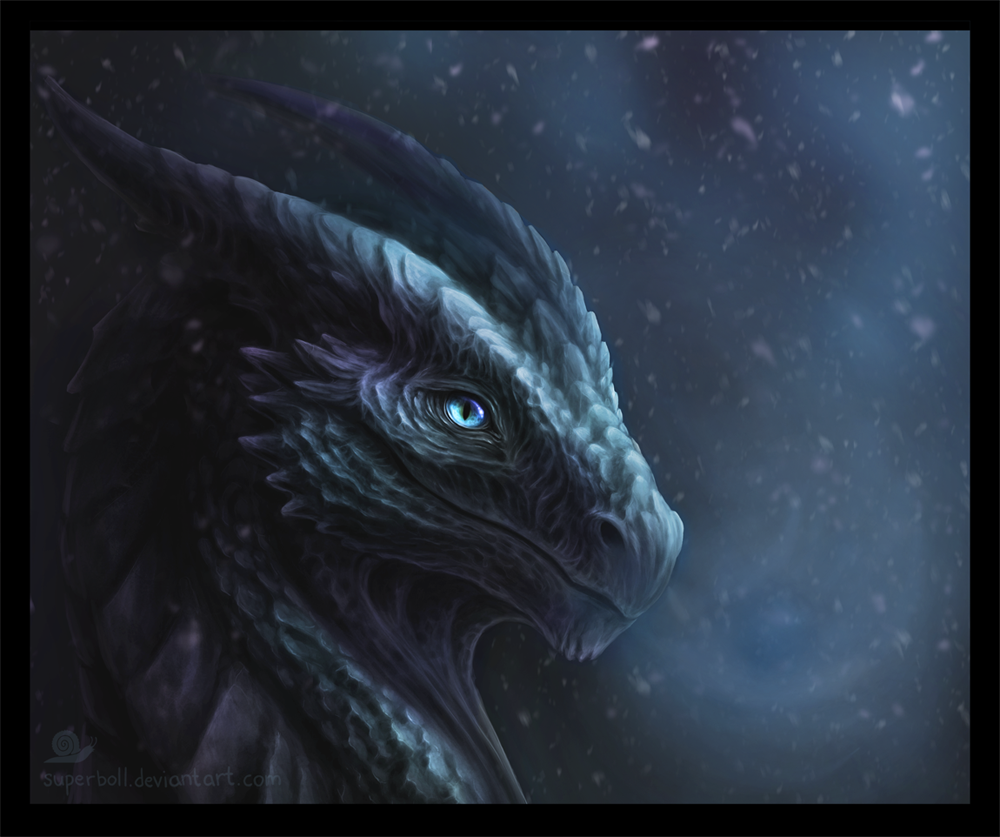 Чёрный дракон с голубыми глазами