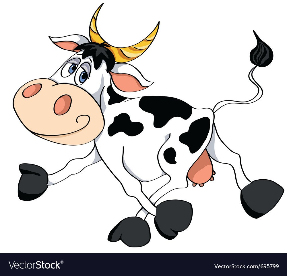 Корова из мультика на белом фоне
