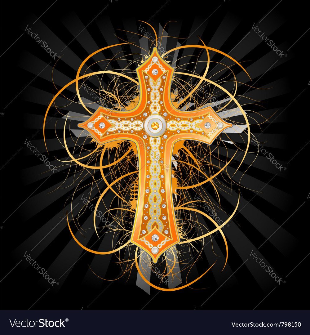Золотой православный крест на черном фоне