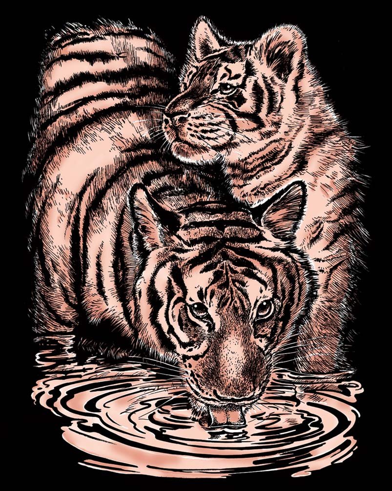 Гравюра KSG тигры (0610) медная основа