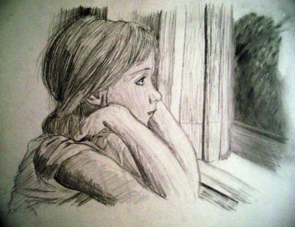 Женщина у окна карандашом