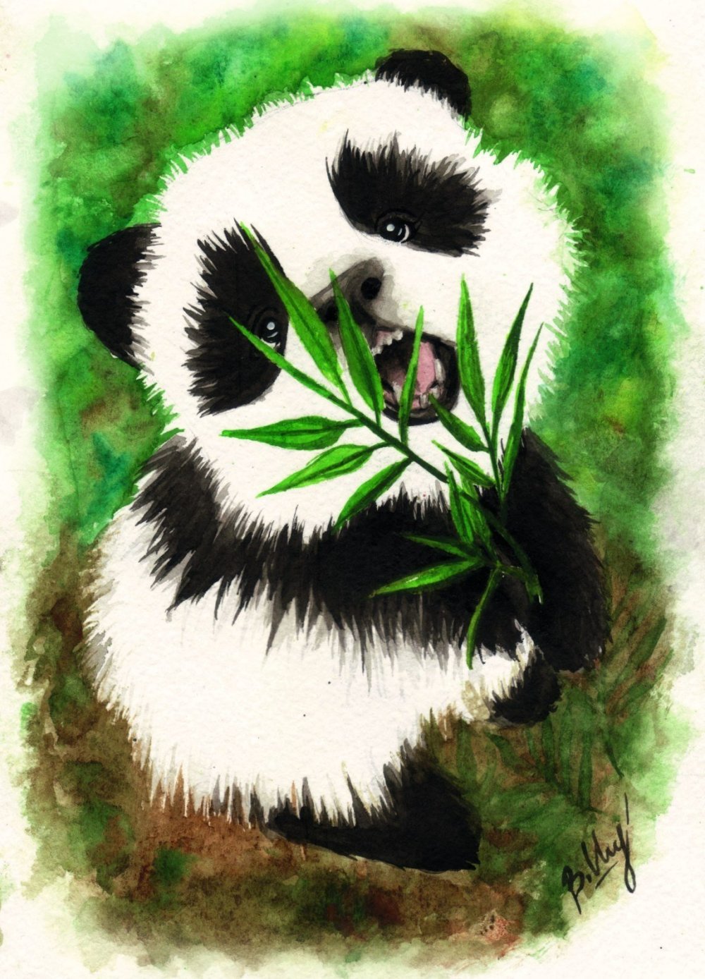 Панда рисунок красками