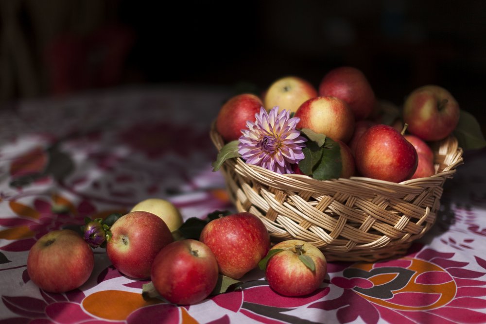 Осенняя корзина с яблоками