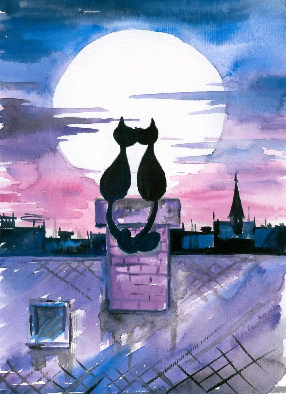 Влюбленные коты на крыше