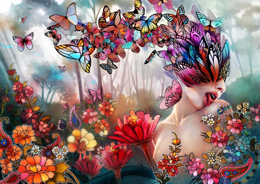 Картина девушка с бабочками