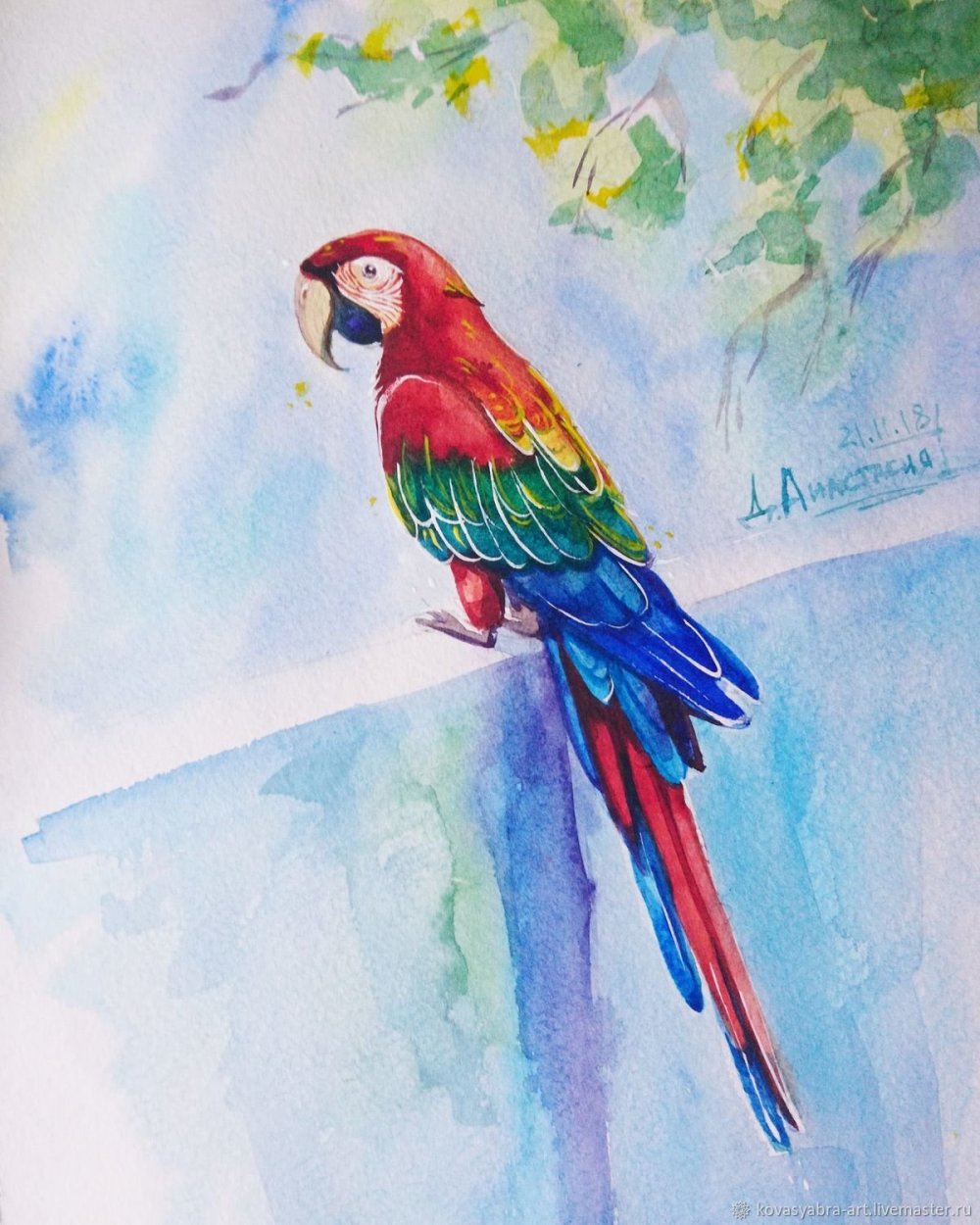 Акварельная живопись попугаи ара жако
